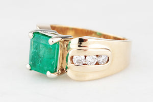 VINTAGE 1940/50’s EMERALD & DIAMOND RING 14ct GOLD