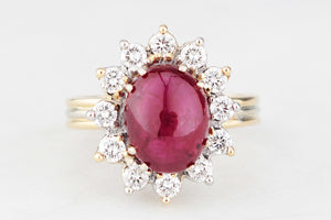 VINTAGE c1960 RUBY & DIAMOND CLUSTER RING 18ct GOLD
