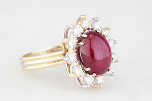 VINTAGE c1960 RUBY & DIAMOND CLUSTER RING 18ct GOLD