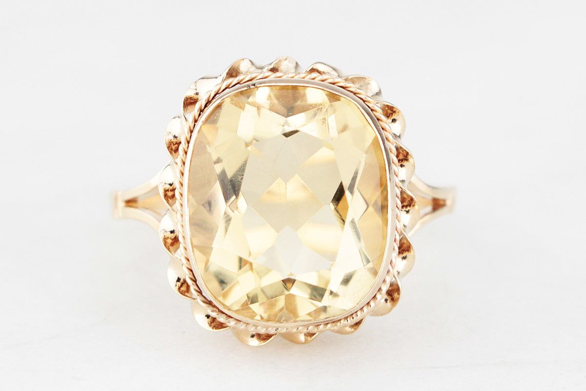 RETRO 1965 CITRINE COCKTAIL RING 9ct GOLD