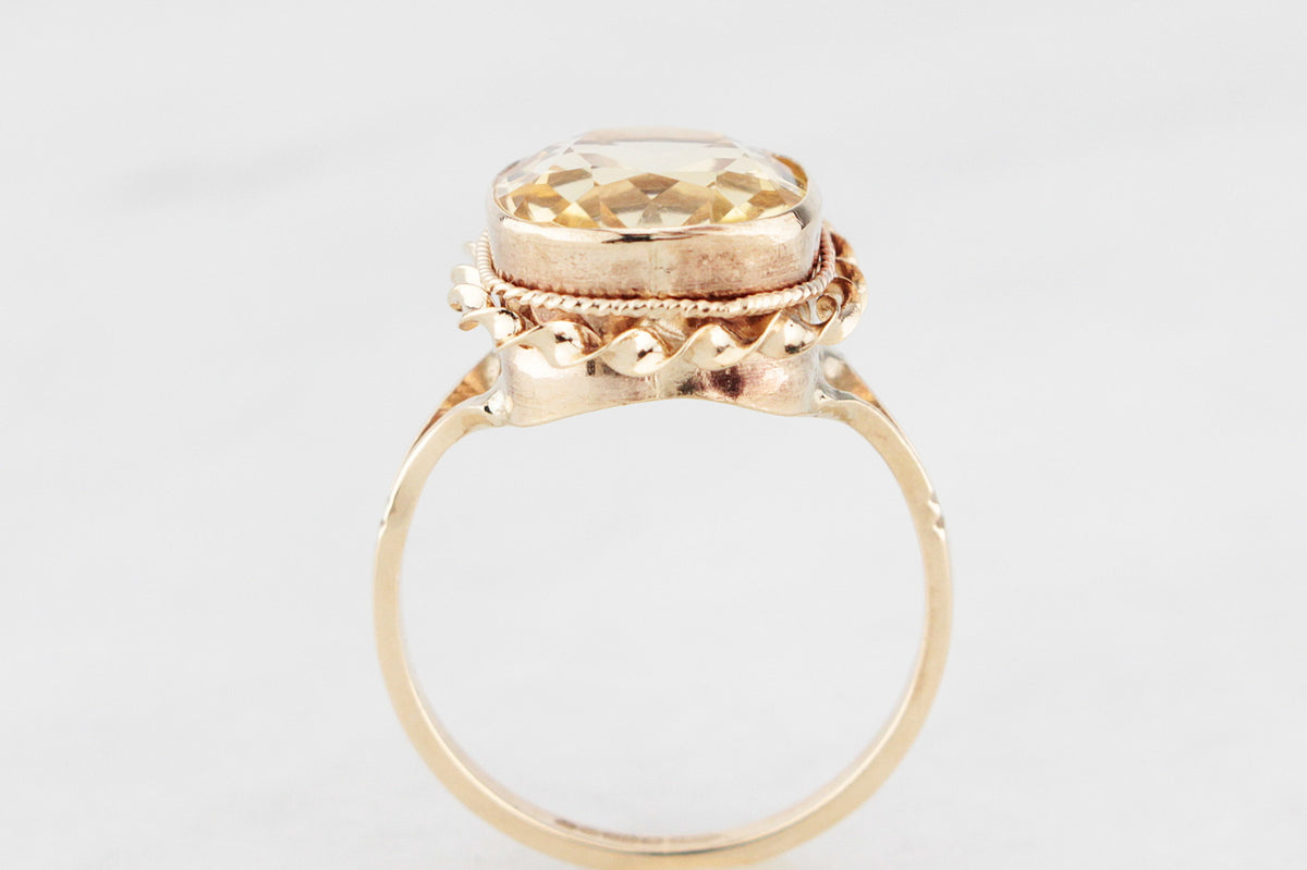 RETRO 1965 CITRINE COCKTAIL RING 9ct GOLD