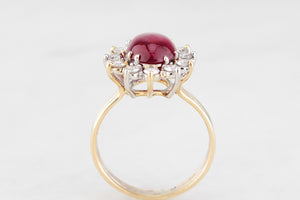 VINTAGE c1960 RUBY & DIAMOND CLUSTER RING 18ct GOLD