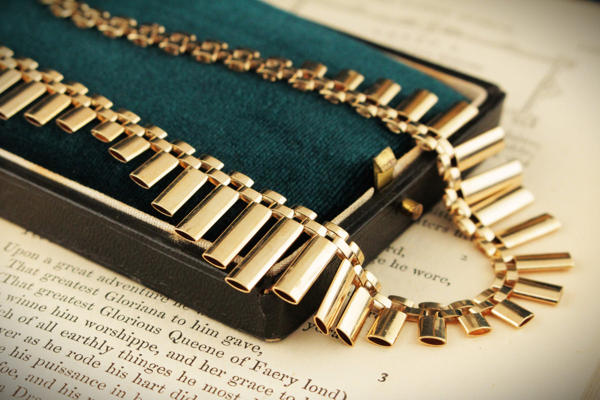 VINTAGE MID CENTURY 20g 9ct GOLD FRINGE NECKLACE