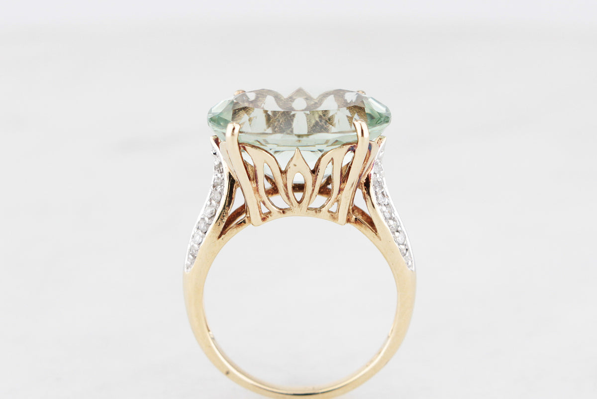 CONTEMPORARY 7.30ct PRASIOLITE &amp; DIAMOND RING 9ct GOLD