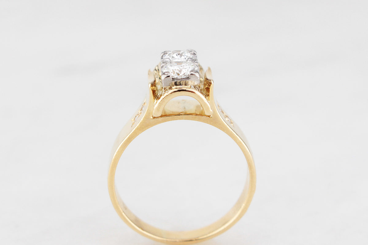 MID-CENTURY .68ct DOUBLE DIAMOND RING 18ct GOLD