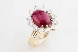 VINTAGE c1960 RUBY & DIAMOND CLUSTER RING 18ct GOLD