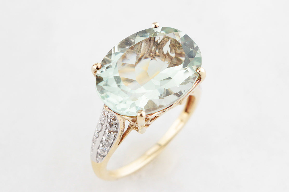 CONTEMPORARY 7.30ct PRASIOLITE &amp; DIAMOND RING 9ct GOLD