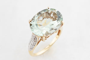 CONTEMPORARY 7.30ct PRASIOLITE & DIAMOND RING 9ct GOLD