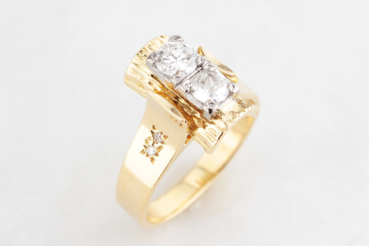 MID-CENTURY .68ct DOUBLE DIAMOND RING 18ct GOLD