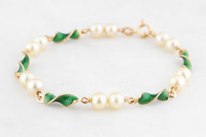 VINTAGE ITALIAN ENAMEL & PEARL BRACELET 18ct GOLD