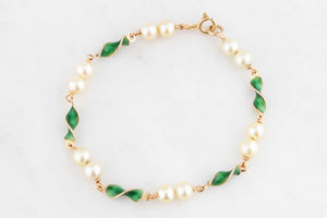 VINTAGE ITALIAN ENAMEL & PEARL BRACELET 18ct GOLD