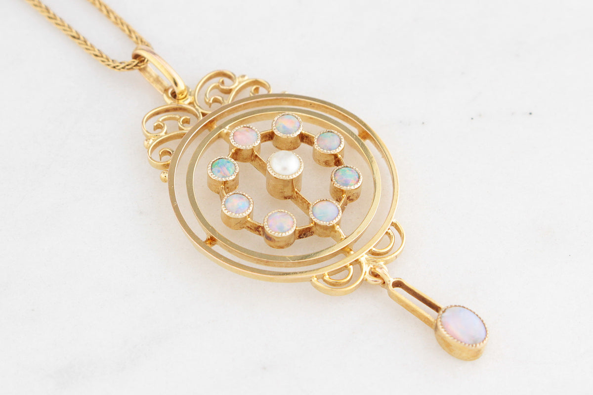 ANTIQUE EDWARDIAN c1900 OPAL PENDANT 9ct GOLD