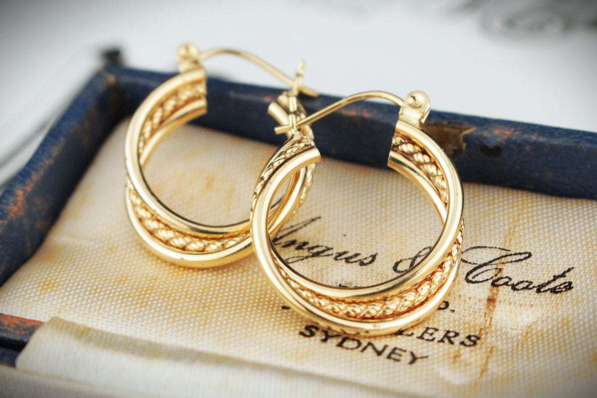 MODERN TRIPLE HOOP EARRINGS 14ct GOLD