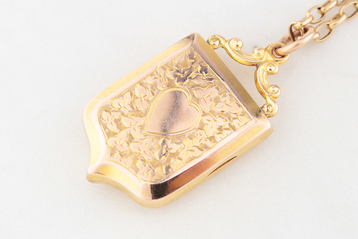 ANTIQUE EDWARDIAN c1910 ETCHED LOCKET 9ct GOLD