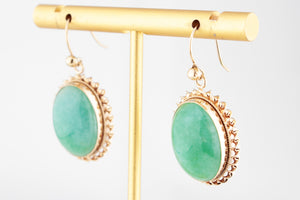 ANTIQUE EDWARDIAN c1915 AVENTURINE EARRINGS 9ct GOLD