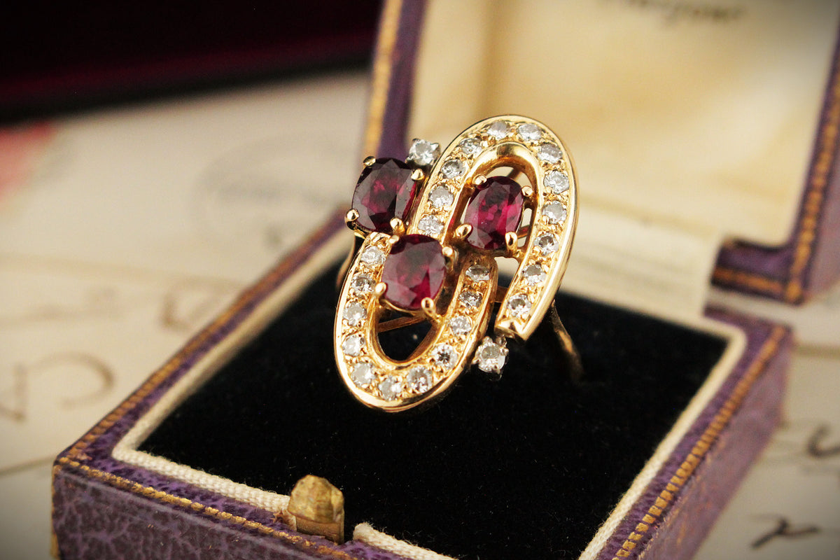 MID CENTURY RUBY &amp; DIAMOND RING 18ct GOLD