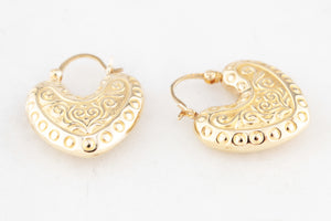 VINTAGE ETCHED HEART EARRINGS 9ct GOLD
