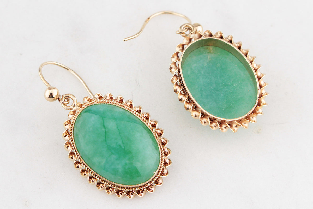 ANTIQUE EDWARDIAN c1915 AVENTURINE EARRINGS 9ct GOLD