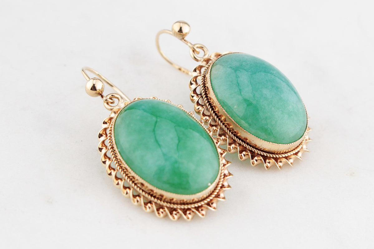 ANTIQUE EDWARDIAN c1915 AVENTURINE EARRINGS 9ct GOLD