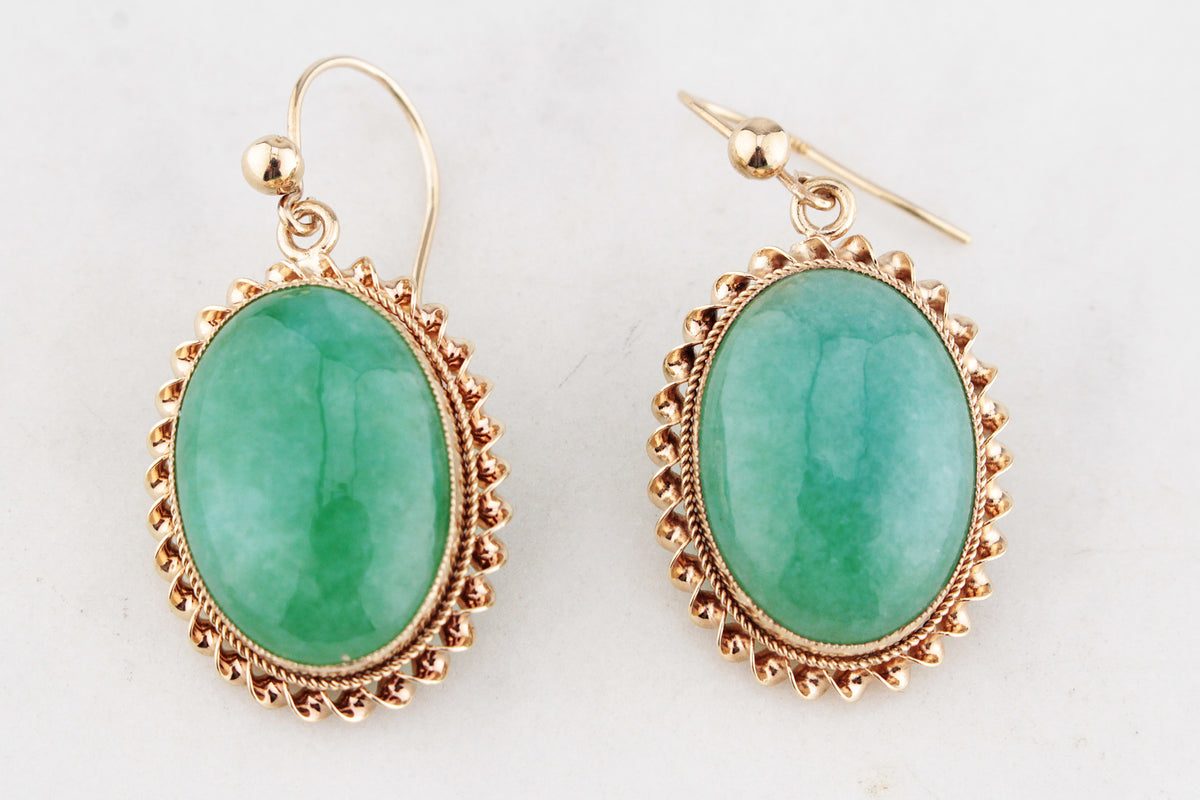 ANTIQUE EDWARDIAN c1915 AVENTURINE EARRINGS 9ct GOLD