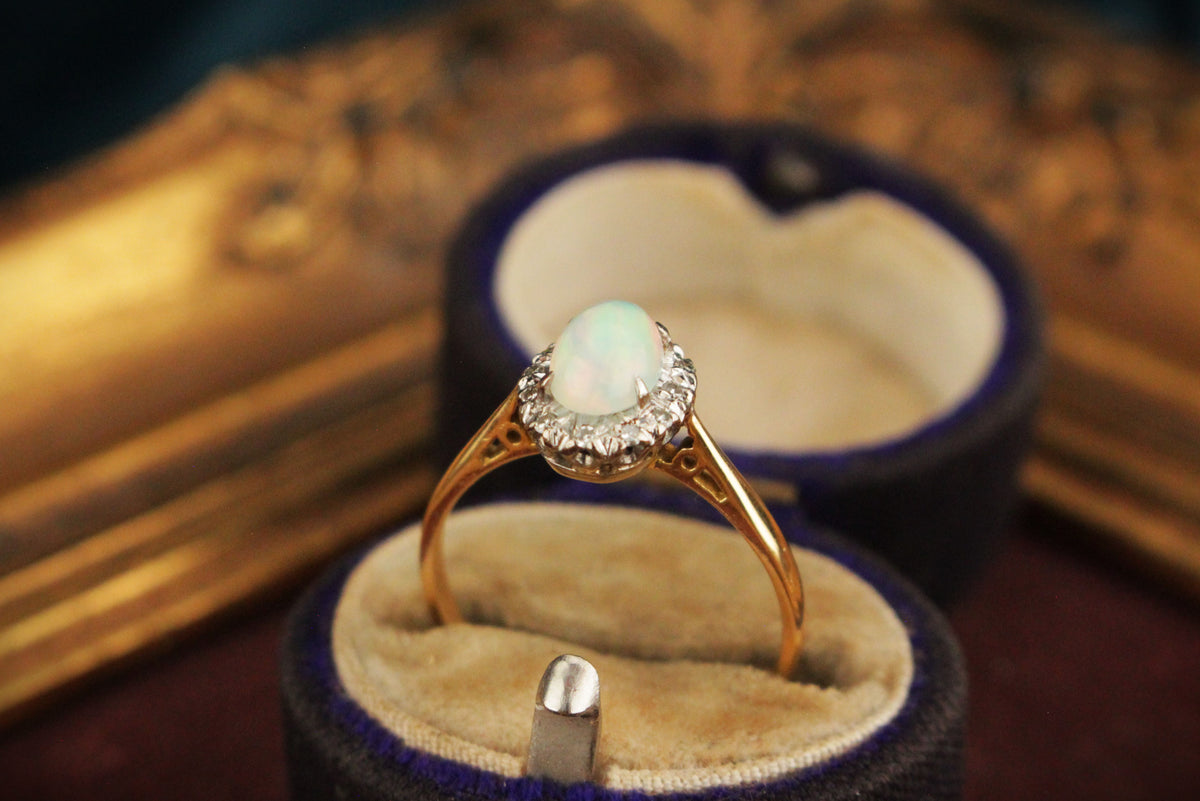 ANTIQUE EDWARDIAN c1915 OPAL &amp; DIAMOND RING 18ct GOLD