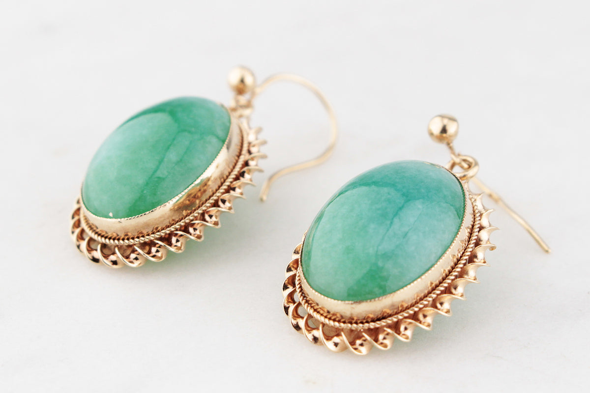 ANTIQUE EDWARDIAN c1915 AVENTURINE EARRINGS 9ct GOLD