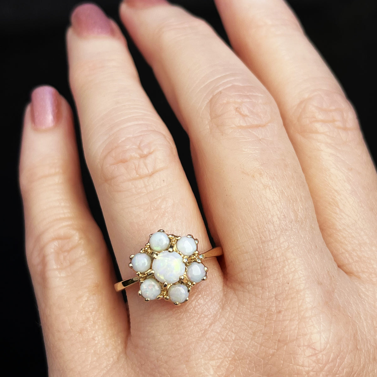 RETRO SOLID OPAL CLUSTER RING 9ct GOLD