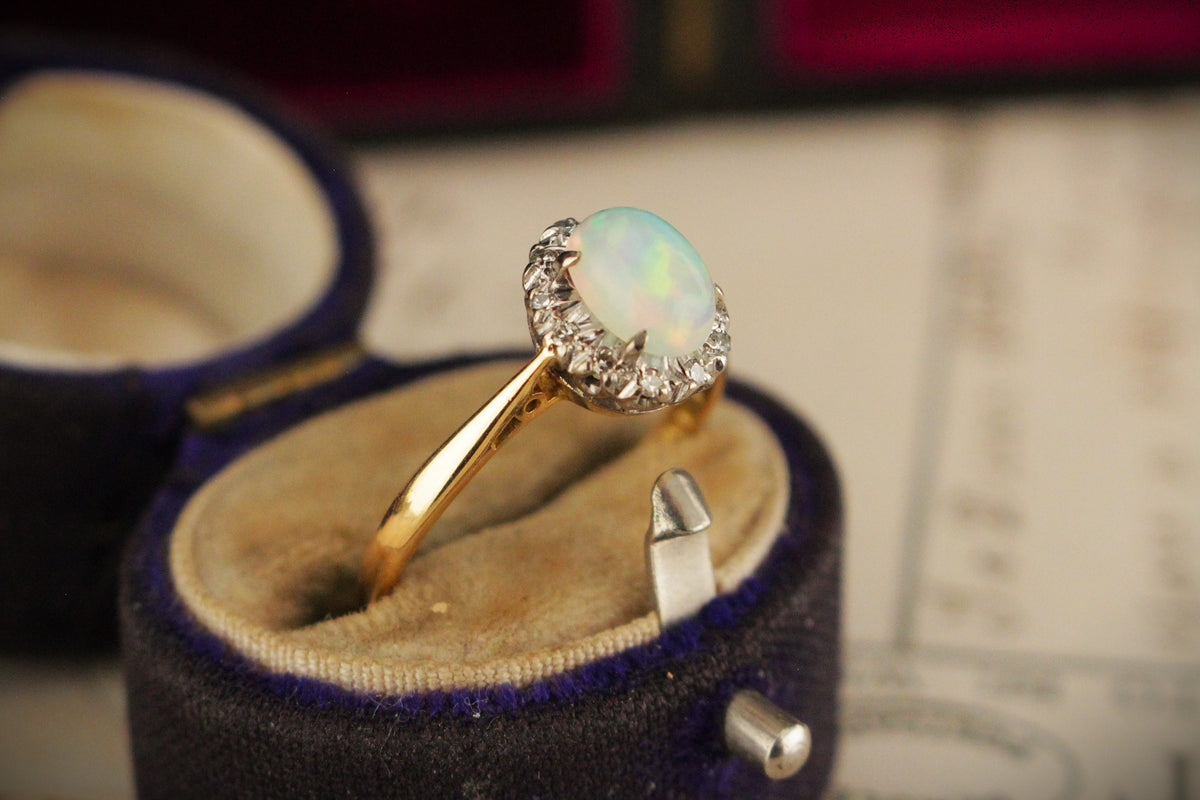 ANTIQUE EDWARDIAN c1915 OPAL &amp; DIAMOND RING 18ct GOLD