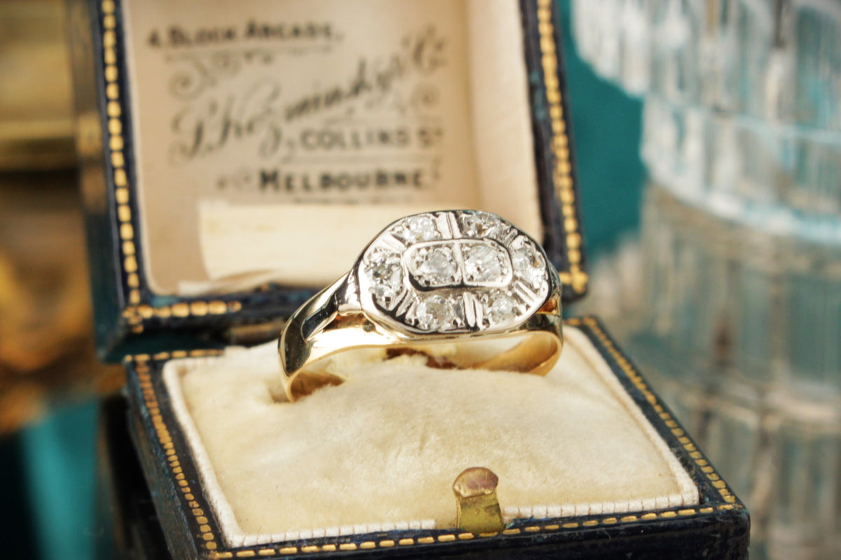 ANTIQUE ART DECO c1920 DIAMOND DRESS RING ON 18ct YELLOW & WHITE GOLD