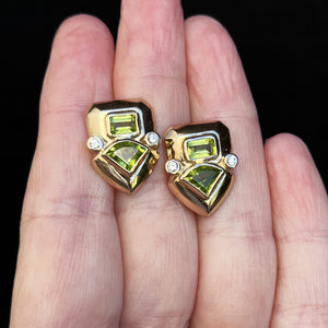 RETRO STATEMENT PERIDOT & DIAMOND EARRINGS 9ct GOLD