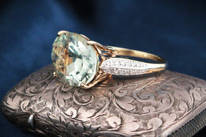 CONTEMPORARY 7.30ct PRASIOLITE & DIAMOND RING 9ct GOLD