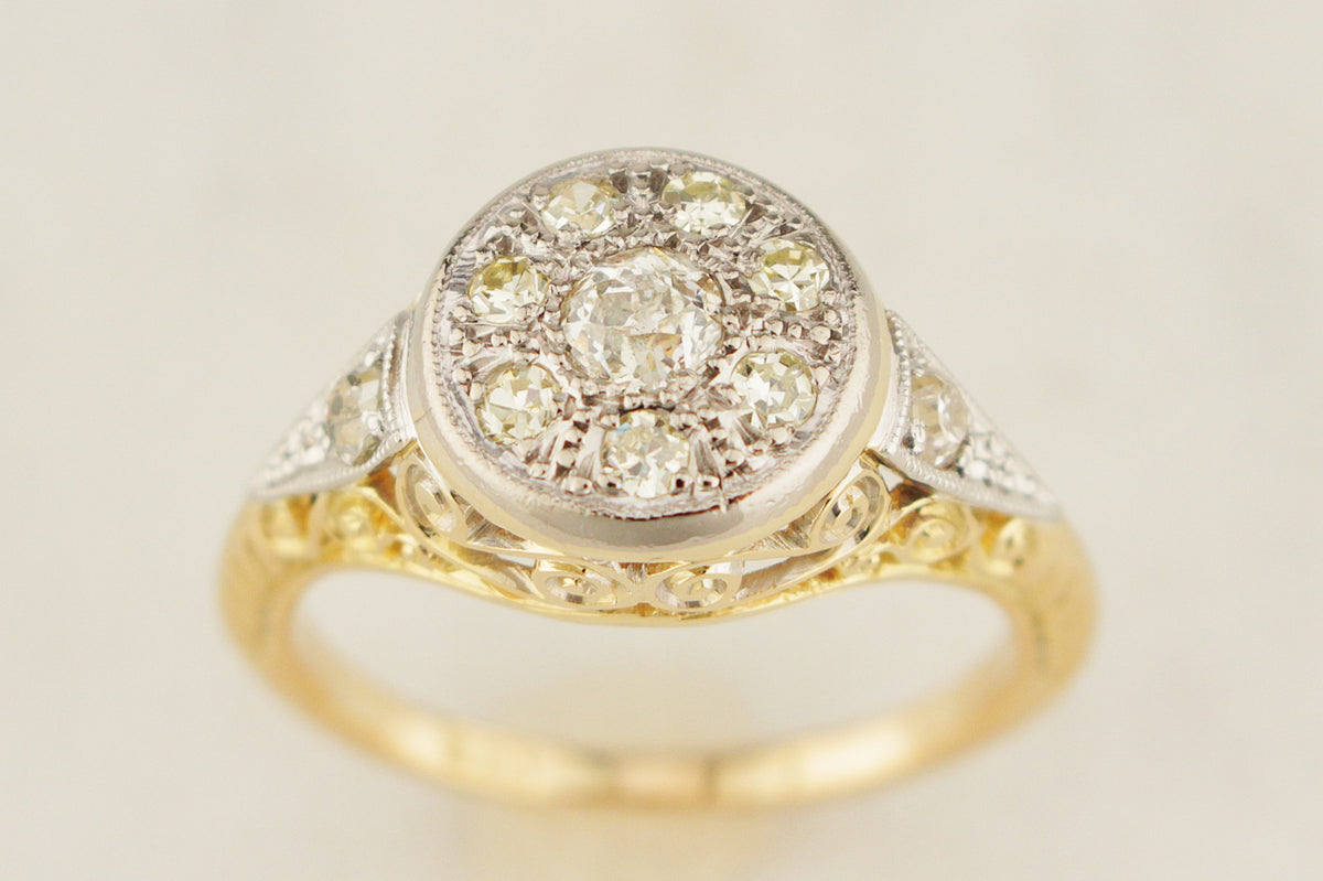ANTIQUE EDWARDIAN c1915 .77ct DIAMOND CLUSTER RING 18ct GOLD