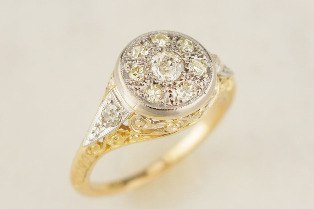 ANTIQUE EDWARDIAN c1915 .77ct DIAMOND CLUSTER RING 18ct GOLD
