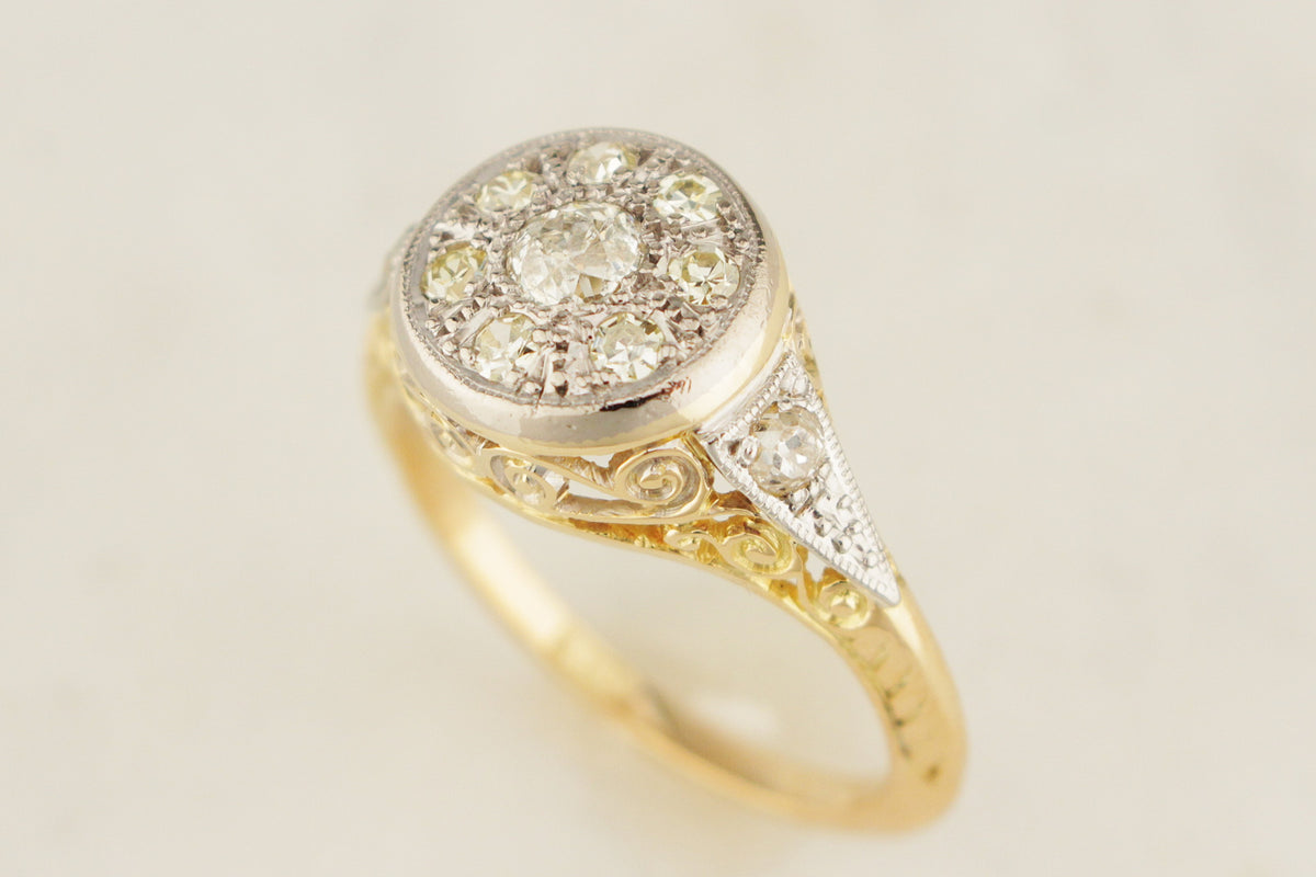 ANTIQUE EDWARDIAN c1915 .77ct DIAMOND CLUSTER RING 18ct GOLD