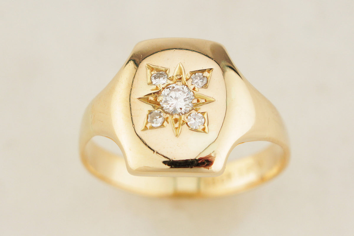 VINTAGE c1950 DIAMOND SIGNET RING 18ct GOLD