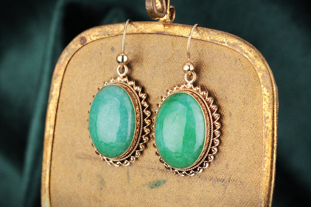 ANTIQUE EDWARDIAN c1915 AVENTURINE EARRINGS 9ct GOLD