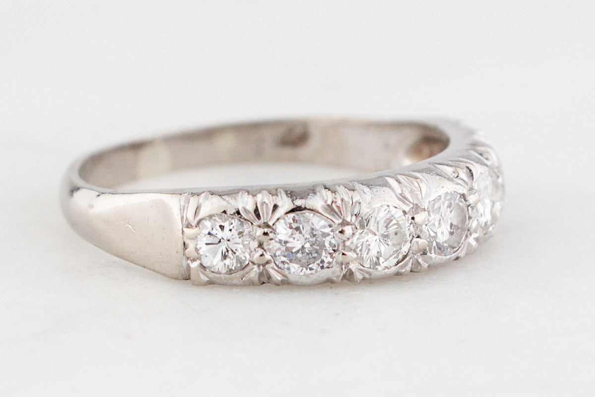 VINTAGE c1930’s SEVEN STONE .66ct DIAMOND HALF ETERNITY RING 18ct GOLD