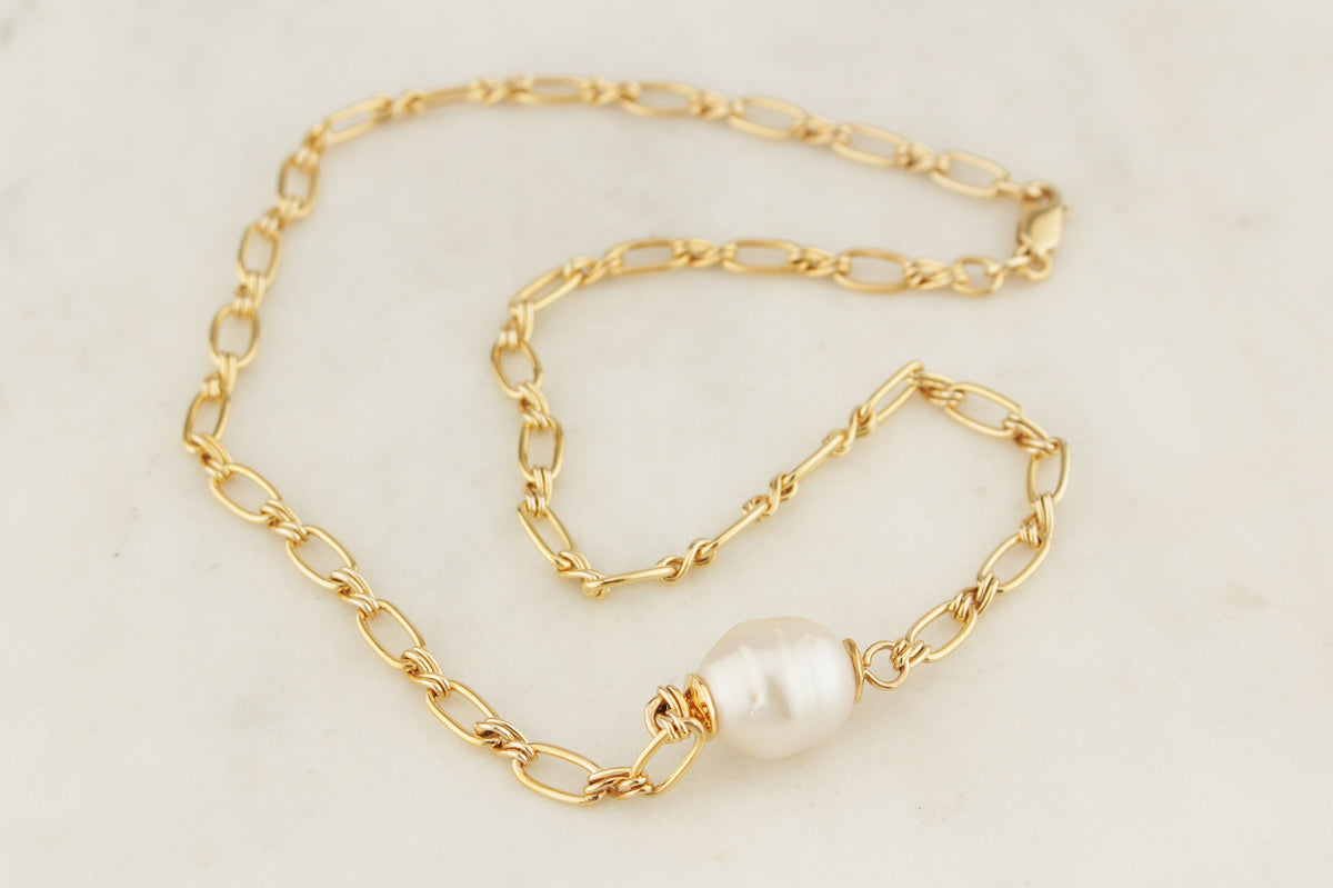 RETRO c1980 SEMI BAROQUE PEARL NECKLACE 9ct GOLD