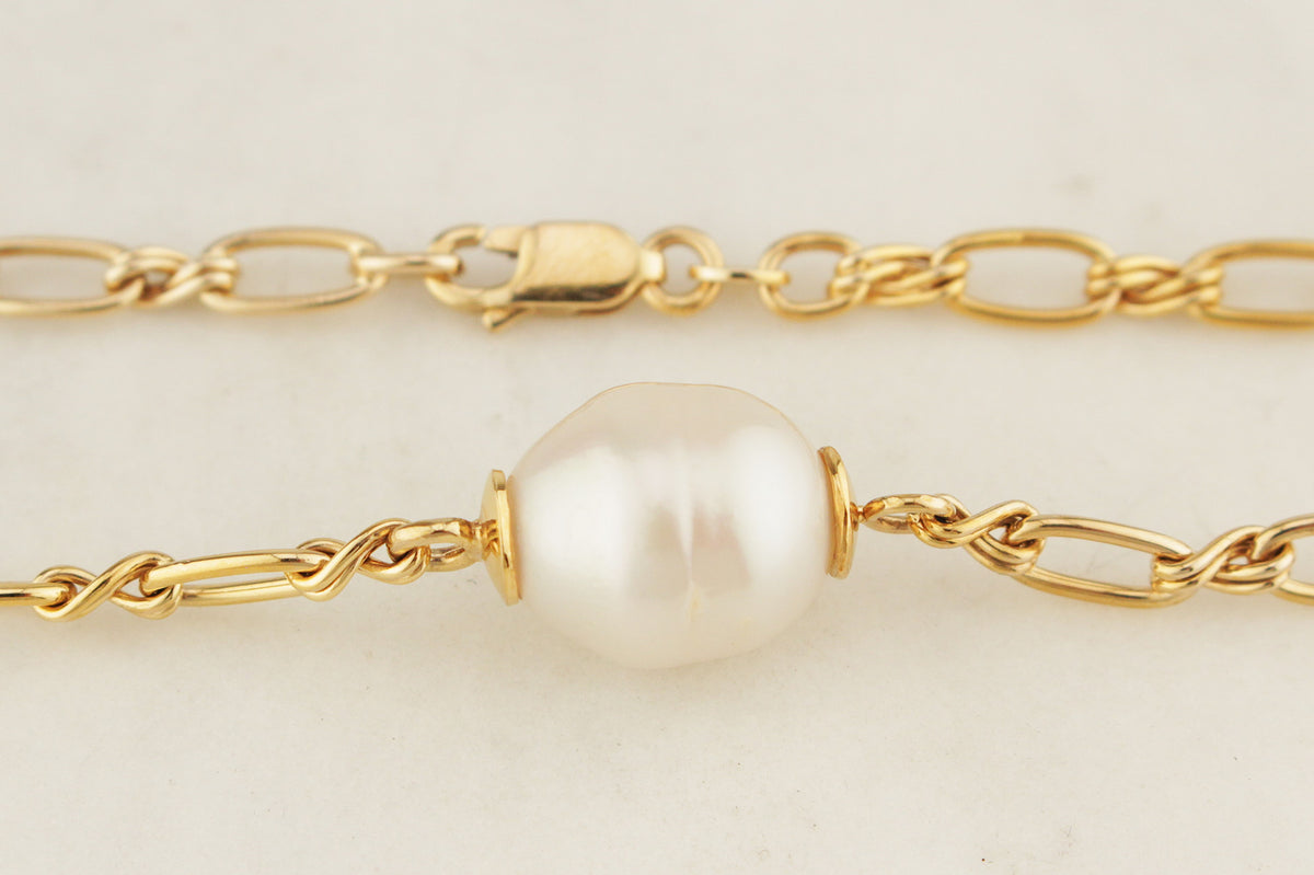RETRO c1980 SEMI BAROQUE PEARL NECKLACE 9ct GOLD