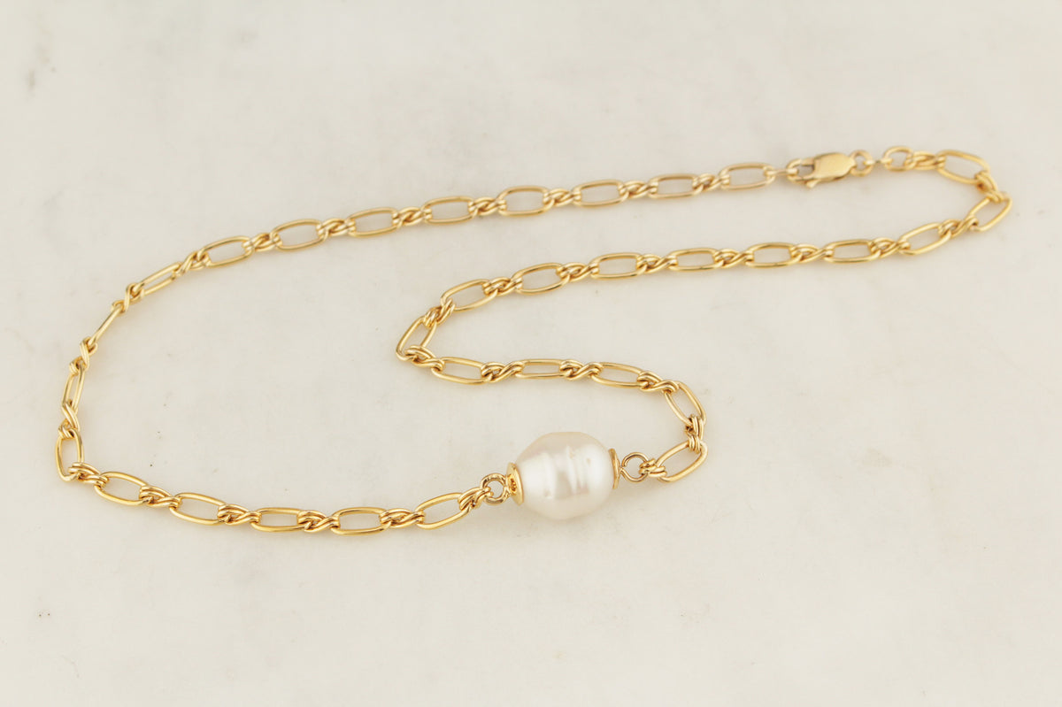 RETRO c1980 SEMI BAROQUE PEARL NECKLACE 9ct GOLD