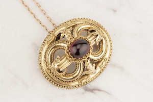 ANTIQUE VICTORIAN c1880 GARNET PENDANT ON 18ct YELLOW GOLD