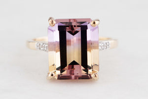 MODERN 6.4ct AMETRINE & DIAMOND RING 9ct GOLD