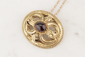 ANTIQUE VICTORIAN c1880 GARNET PENDANT ON 18ct YELLOW GOLD