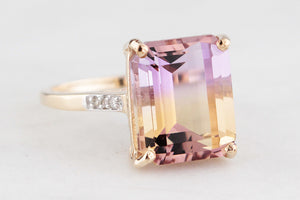 MODERN 6.4ct AMETRINE & DIAMOND RING 9ct GOLD