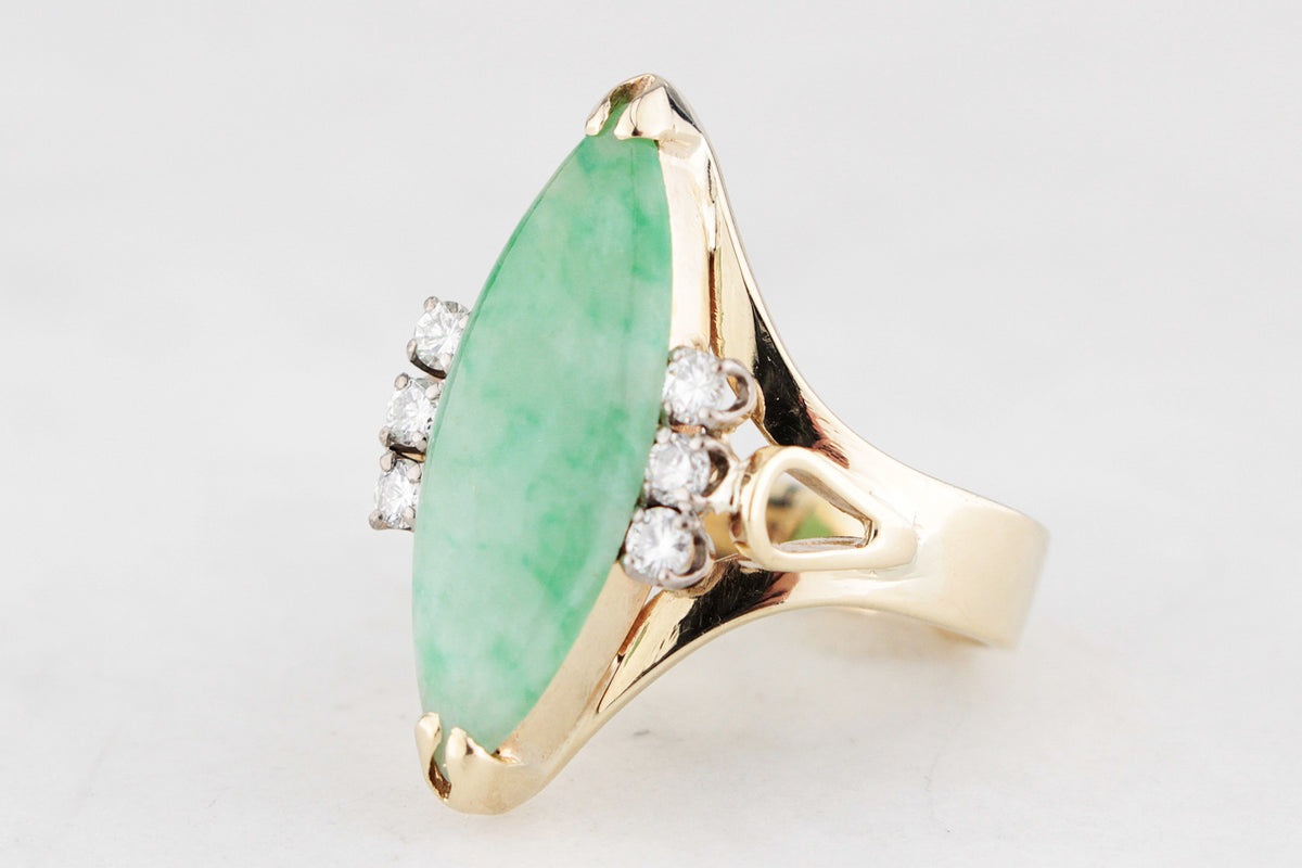 VINTAGE c1940 JADE &amp; DIAMOND RING 14ct GOLD