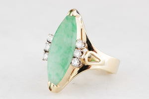 VINTAGE c1940 JADE & DIAMOND RING 14ct GOLD