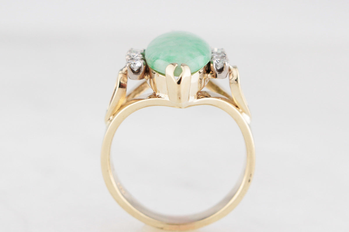 VINTAGE c1940 JADE &amp; DIAMOND RING 14ct GOLD