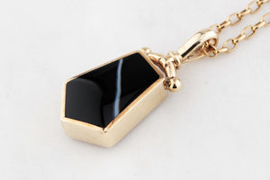 CONTEMPORARY DESIGNER DOUBLE SIDED AGATE FOB PENDANT 9ct GOLD