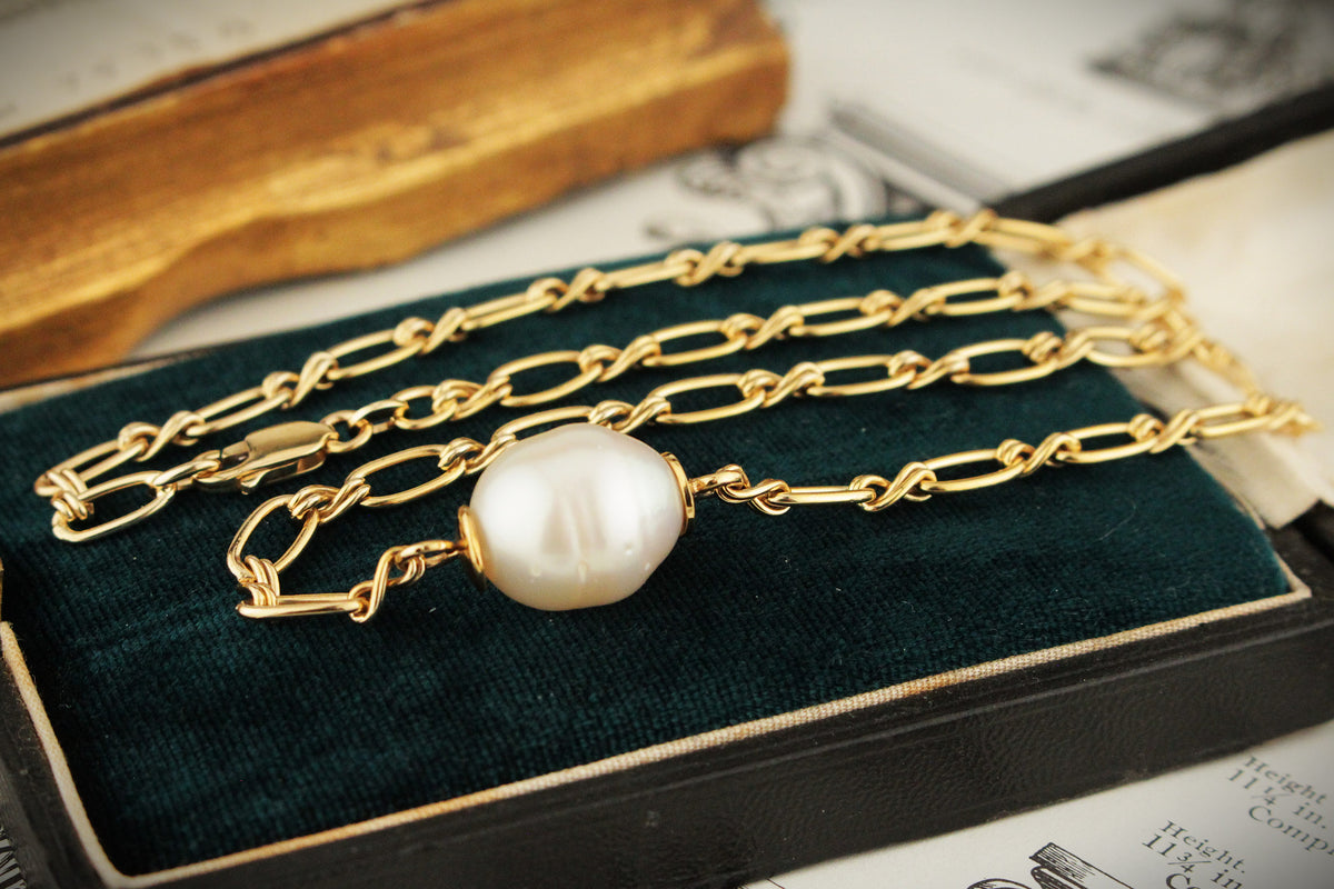 RETRO c1980 SEMI BAROQUE PEARL NECKLACE 9ct GOLD