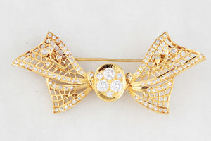 VINTAGE c1940’s .79ct DIAMOND BOW BROOCH 18ct GOLD